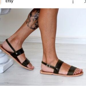 Ancient Greek Leather Sandals Womens Style Handmade Strappy Spartan Black 40